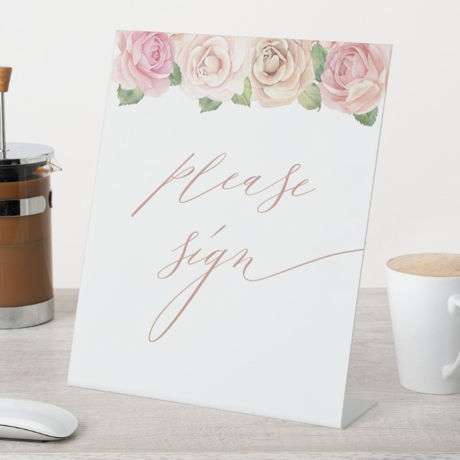 Dusty Rose Watercolor Floral Wedding Gästebuch Sockelschild (In Situ)