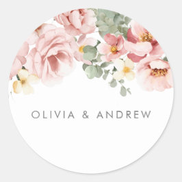 Dusty Rose Watercolor Floral Wedding Runder Aufkleber