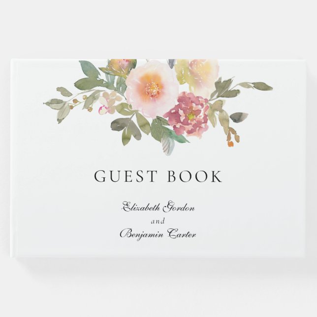 Dusty Rose Wedding Elegante Blumenschrift Custom Gästebuch (Vorderseite)