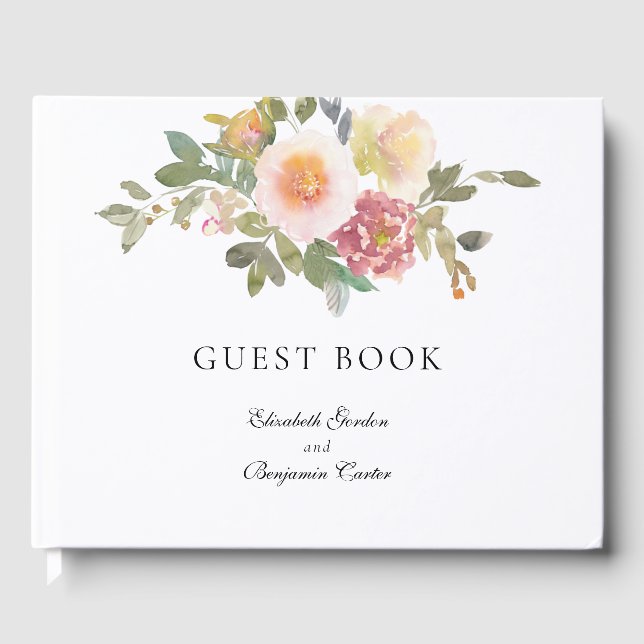 Dusty Rose Wedding Elegante Blumenschrift Custom Gästebuch (Vorderseite)