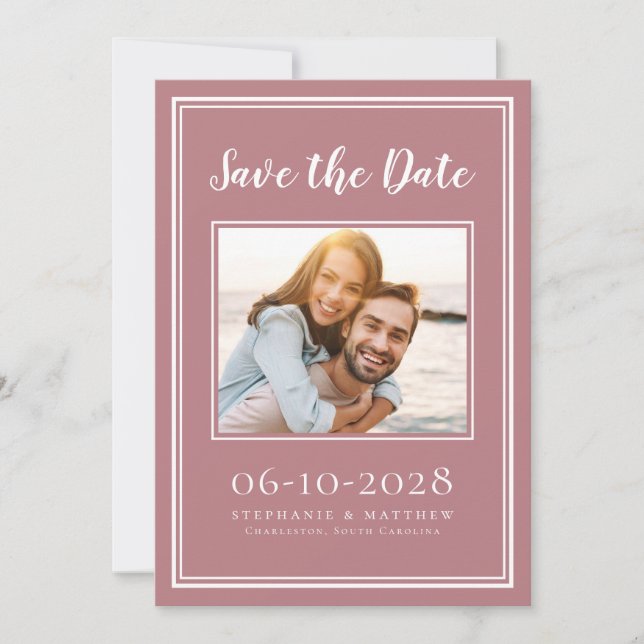 Dusty Rose Wedding Foto Einfache Verlobung Moderne Save The Date (Vorderseite)