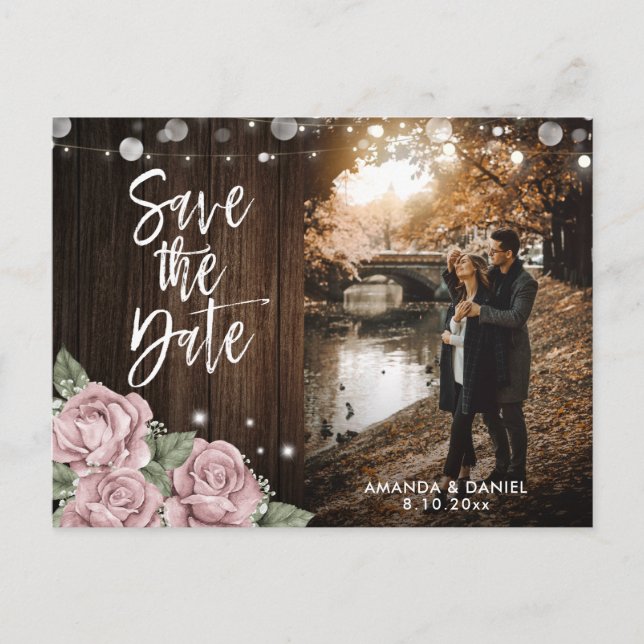Dusty Rose Wedding Foto Save the Date Ankündigungspostkarte (Vorderseite)