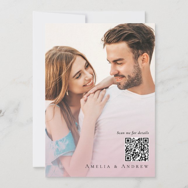 Dusty Rose Wedding Invitation Foto QR Code Einladung (Rückseite)