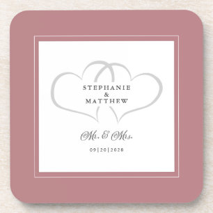 Dusty Rose Wedding Mr & Mrs. Elegant Chic Hearts Getränkeuntersetzer