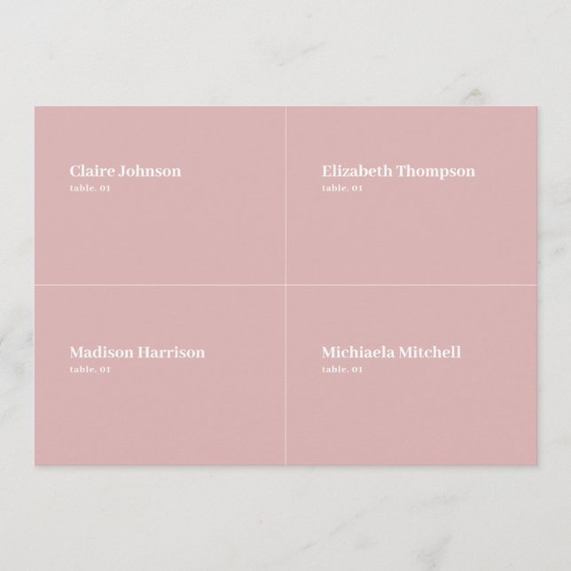 Dusty Rose Wedding Platzkarte DIY (Vorderseite)