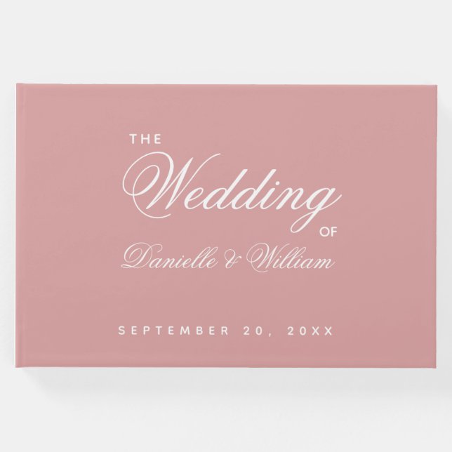 Dusty Rose Wedding Simple Script Calligraphy Pink Gästebuch (Vorderseite)