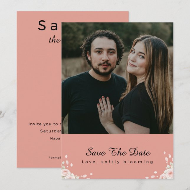 Dusty Rose Whispered Petal Modern Script photo Save The Date (Vorne/Hinten)