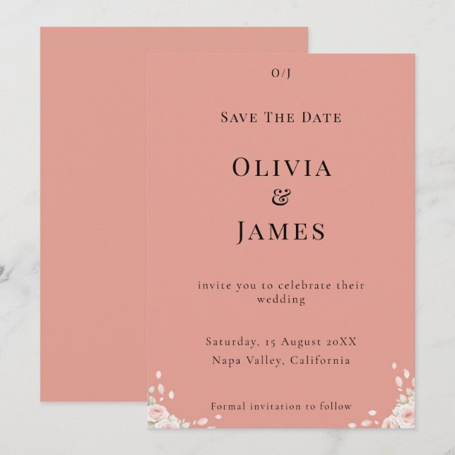 Dusty Rose Whispered Petals Minimalist Elegant Save The Date (Vorne/Hinten)