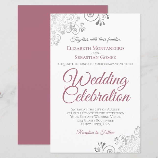 Dusty Rose & White BUDGET Hochzeit einladen große (Vorne/Hinten)