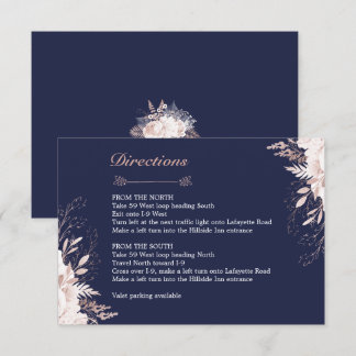 Dusty Rose White Floral Navy Blue Richtungen Einladung