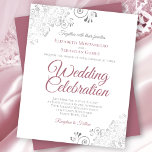 Dusty Rose & White Lacy BUDGET Wedding Invitation<br><div class="desc">These affordable, budget friendly wedding invitations are the perfect choice for class, style, and beauty on a budget. The design features dusty rose or mauve pink and gray text on a classic white background with ornate silver gray curls and swirls in the corners. The typography includes fancy script lettering for...</div>
