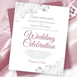 Dusty Rose & White Lacy BUDGET Wedding Invitation
