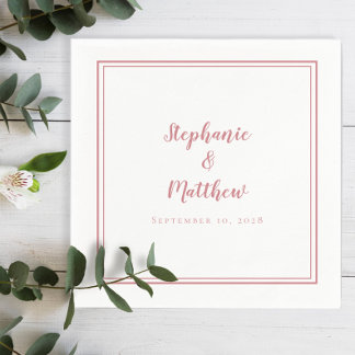 Dusty Rose & White Simple Modern Wedding Party Serviette