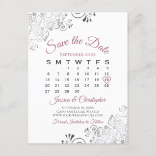 Dusty Rose & White Wedding Save the Date Calendar Ankündigungspostkarte