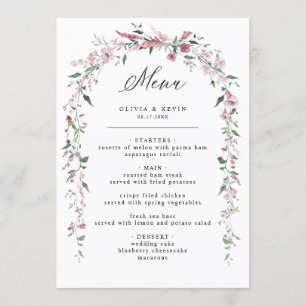Dusty Rose Wild Blume Blush Floral Wedding Menu Menükarte