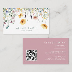 Dusty Rose Wildblume QR Code Visitenkarte