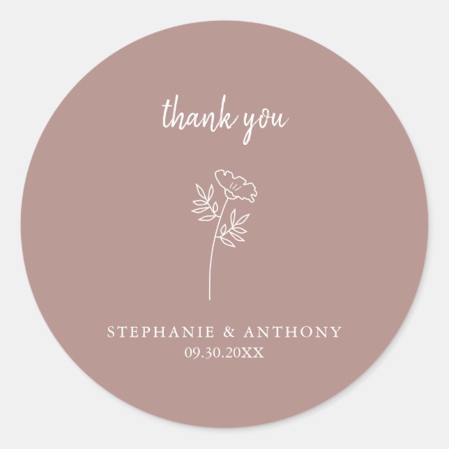 Dusty Rose Wildblume Wedding Danke Runder Aufkleber (Vorderseite)