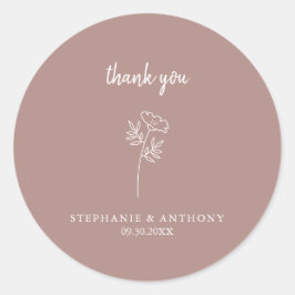 Dusty Rose Wildblume Wedding Danke Runder Aufkleber