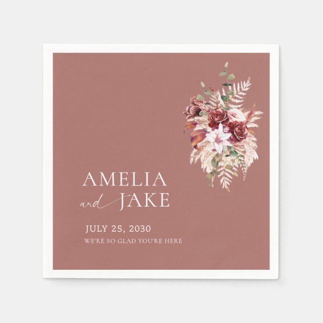 Dusty Rosewood Floral Wedding Serviette (Vorderseite)