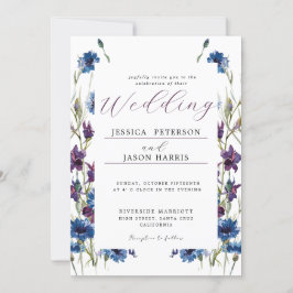 Dusty Royal Blue Lila Bloom Floral Wedding Invit Einladung