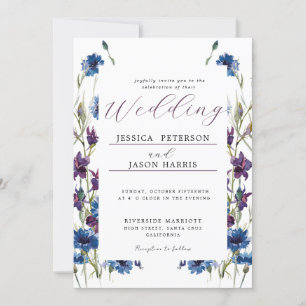 Dusty Royal Blue Lila Bloom Floral Wedding Invit Einladung