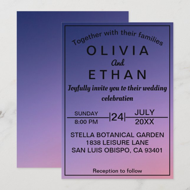 Dusty rustique violet élégant mariage Invitation (Devant / Derrière)