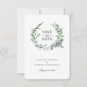 Dusty Sage Botanischer Kranz Save the Date Ankündigung