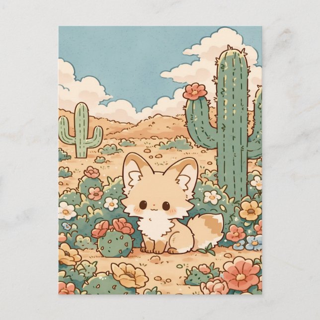 Dusty Sage Desert Kawaii Fennec Fox Postkarte (Vorderseite)
