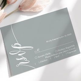 Dusty Sage Elegante Calligrafy Wedding RSVP Card Karte