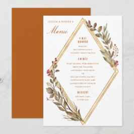 Dusty Sage Gold Diamond Rust Hochzeit im Herbst Menükarte