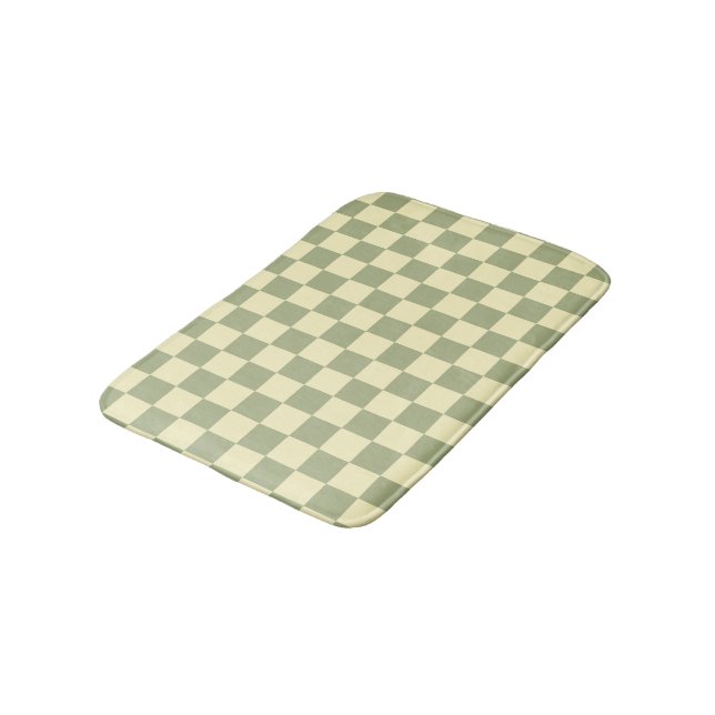 Dusty Sage Green and Butter Yellow Checkerboard Badematte (Schrägansicht)