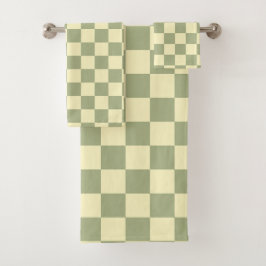 Dusty Sage Green and Butter Yellow Checkerboard Badhandtuch Set