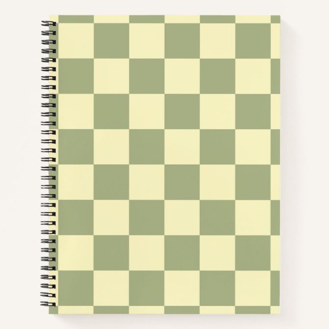Dusty Sage Green and Butter Yellow Checkerboard Notizbuch (Vorderseite)