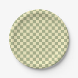 Dusty Sage Green and Butter Yellow Checkerboard Pappteller