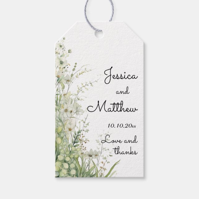 Dusty Sage Green Blume Hochzeit Geschenkanhänger (Vorderseite)