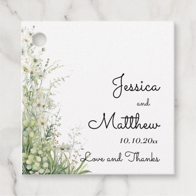 Dusty Sage Green Blume Hochzeit Geschenkanhänger (Vorderseite)