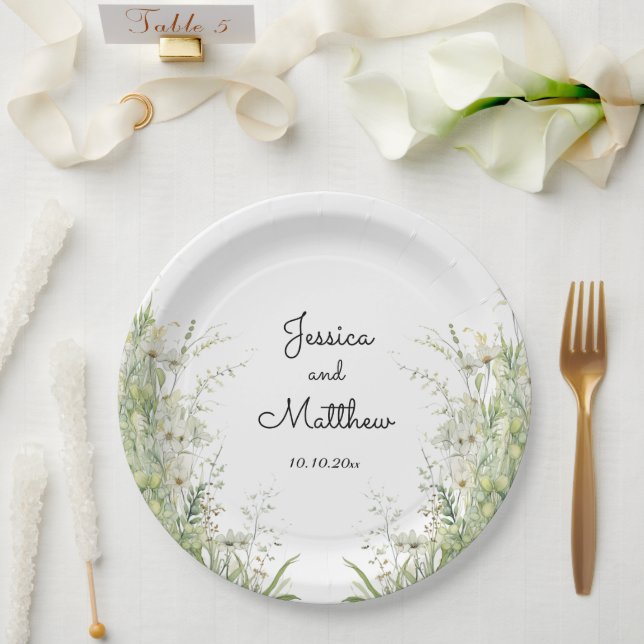 Dusty Sage Green Blume Hochzeit Pappteller (Hochzeit)