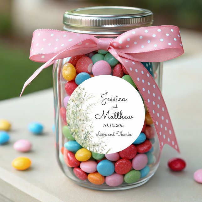 Dusty Sage Green Blume Hochzeit Runder Aufkleber (Von Creator hochgeladen)