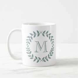 Dusty Sage Green Botanical Wreath Monogram Kaffeetasse