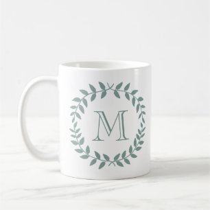 Dusty Sage Green Botanical Wreath Monogram Kaffeetasse