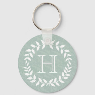 Dusty Sage Green Botanical Wreath Monogram Schlüsselanhänger