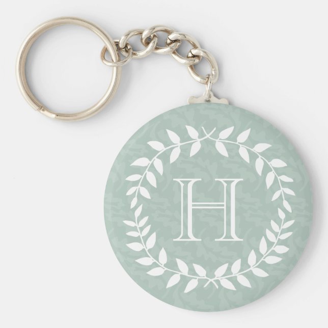 Dusty Sage Green Botanical Wreath Monogram Schlüsselanhänger (Vorne)