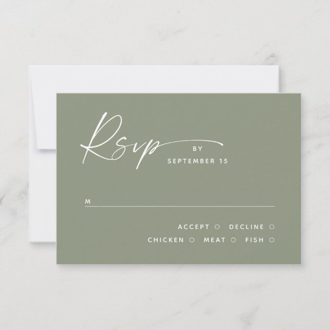 Dusty Sage Green Minimalistisch Wedding | Wahl RSVP Karte (Vorderseite)