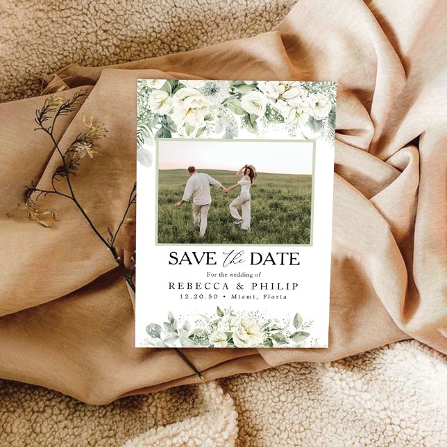 Dusty Sage Green Save the Date mit Fotokarte (Von Creator hochgeladen)