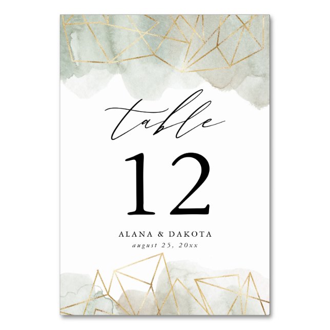 Dusty Sage Green Watercolor Goldene Hochzeit Tischnummer (Vorderseite)