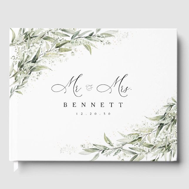 Dusty Sage Green Wedding Guest Book Gästebuch (Vorderseite)