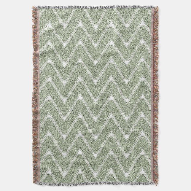 Dusty Sage Green Zickzack Pattern Decke (Vorderseite Vertikal)
