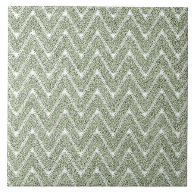 Dusty Sage Green Zickzack Pattern Fliese (Vorderseite)