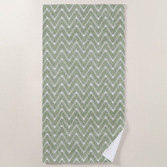 Dusty Sage Green Zickzack Pattern Strandtuch (Vorderseite)