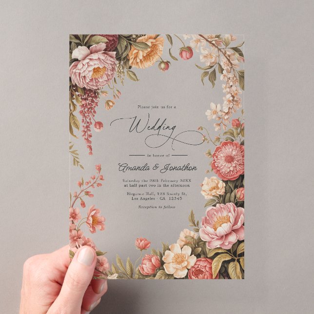 Dusty Sage, Soft Peach & Warm Sand Floral Wedding Acryleinladungen (Insitu (Handheld))